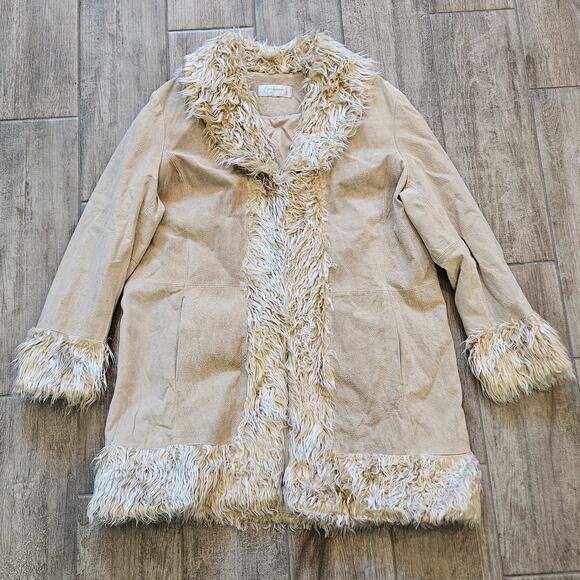 Penny Lane Jacket Vintage Leather Faux Fur Trim Womens Size 2X 70s Y2K Iconic - Picture 1 of 16
